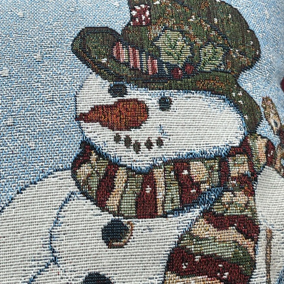Winter Scene Parent & child Snow People Needle Point Throw Pillow. 15.5” - Picture 3 of 10